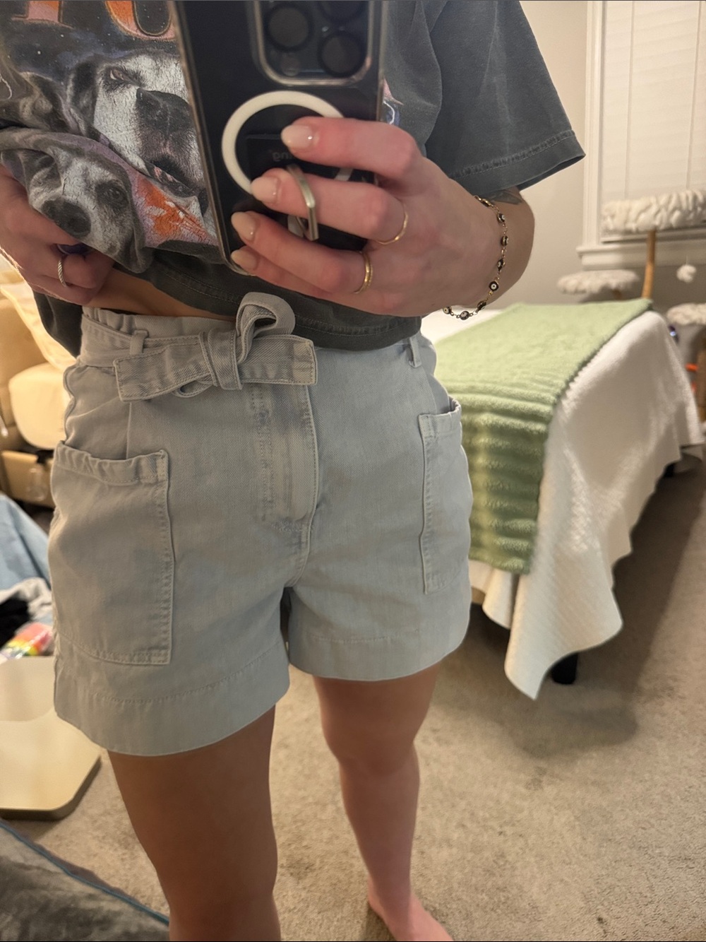 Anthropologie Light Blue High-Waist/slim boyfriend Paperbag Tie Shorts